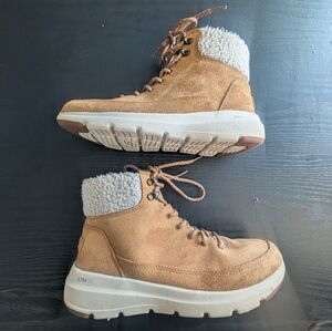 Skechers Glacial Ultra Boots Chestnut Leather Suede 3M Scotchgard Goga Mat  7.5